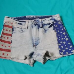 Mossimo Supply Co High Rise American Flag Denim Shorts Size 3 Raw Hem Stretch